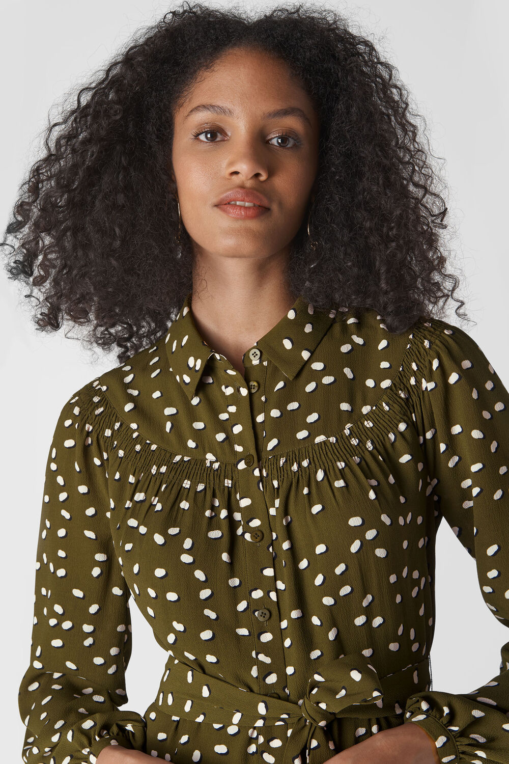 Shadow Spot Print Shirt Dress Khaki