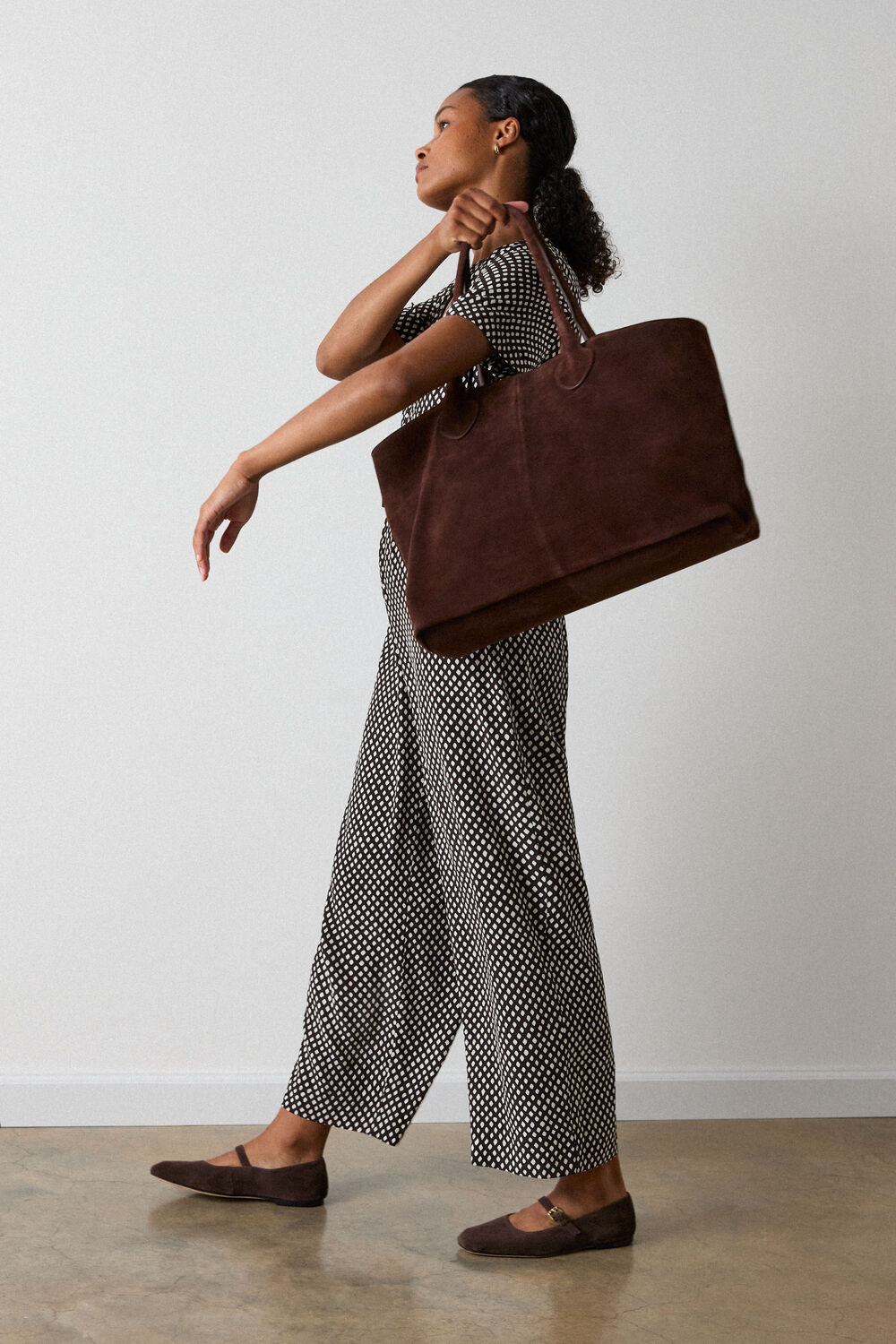 Brown Petite Check Short Sleeve Jumpsuit
