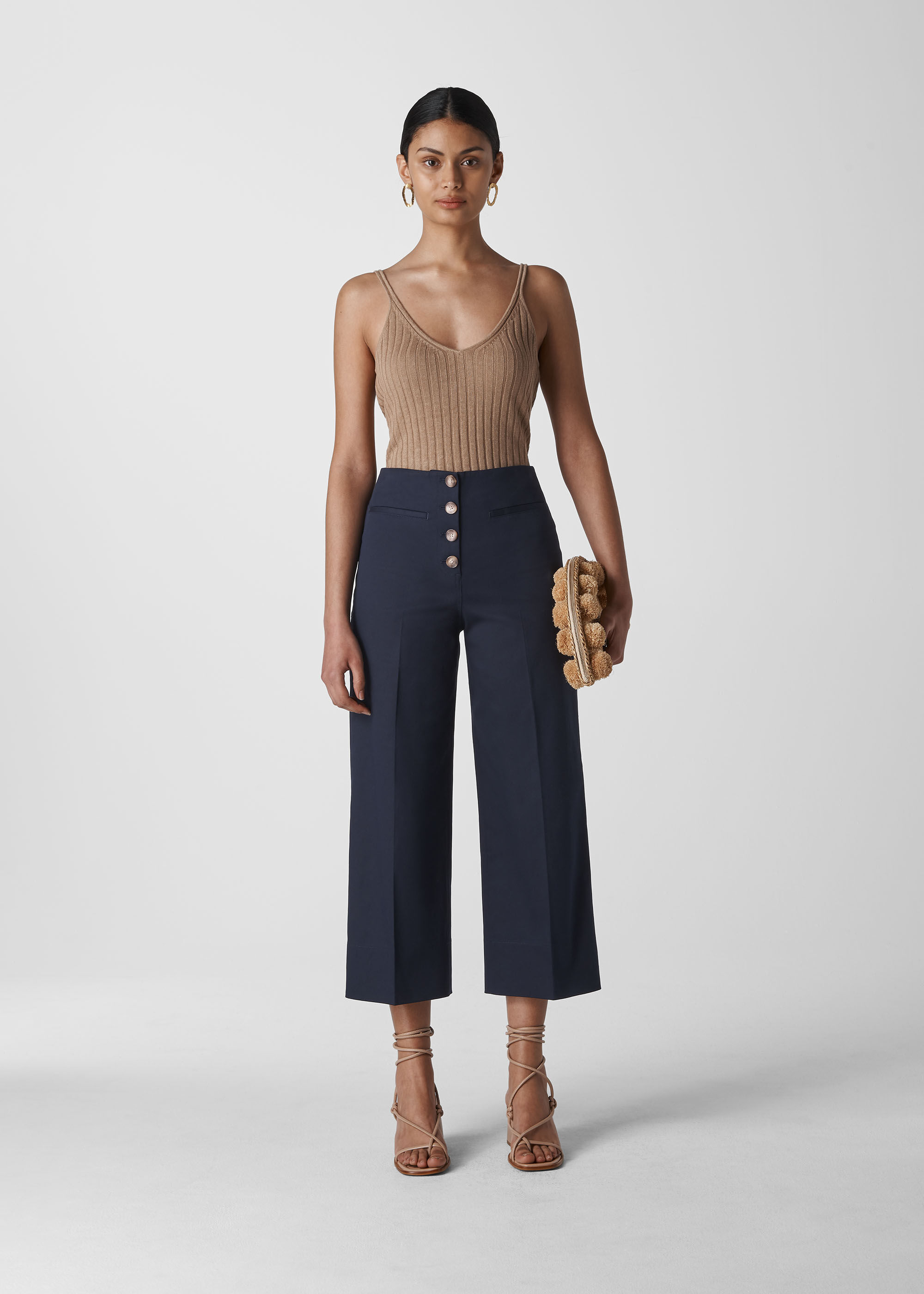 Wide leg button on sale trousers