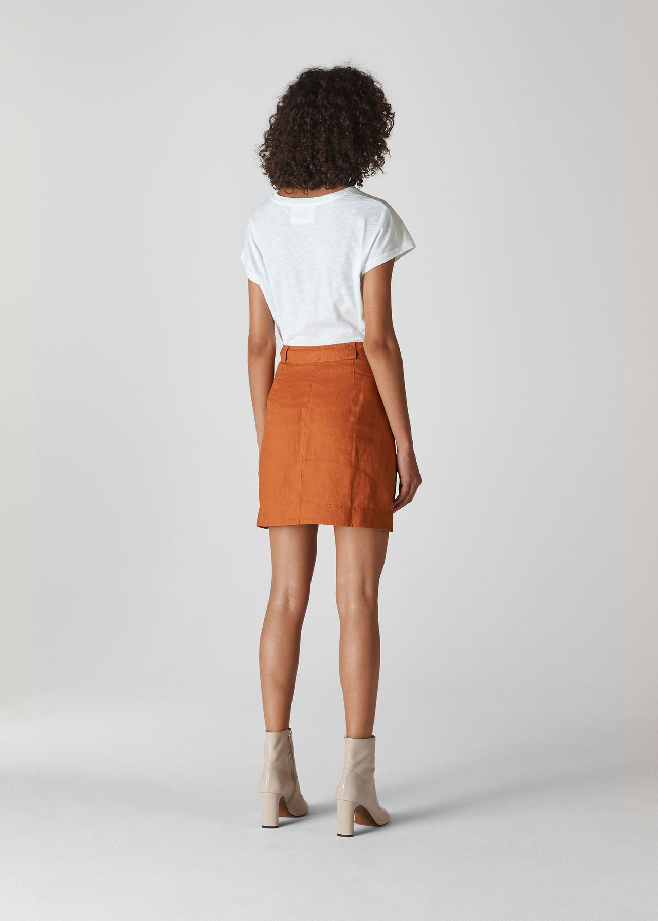 Linen Pocket A Line Skirt Rust