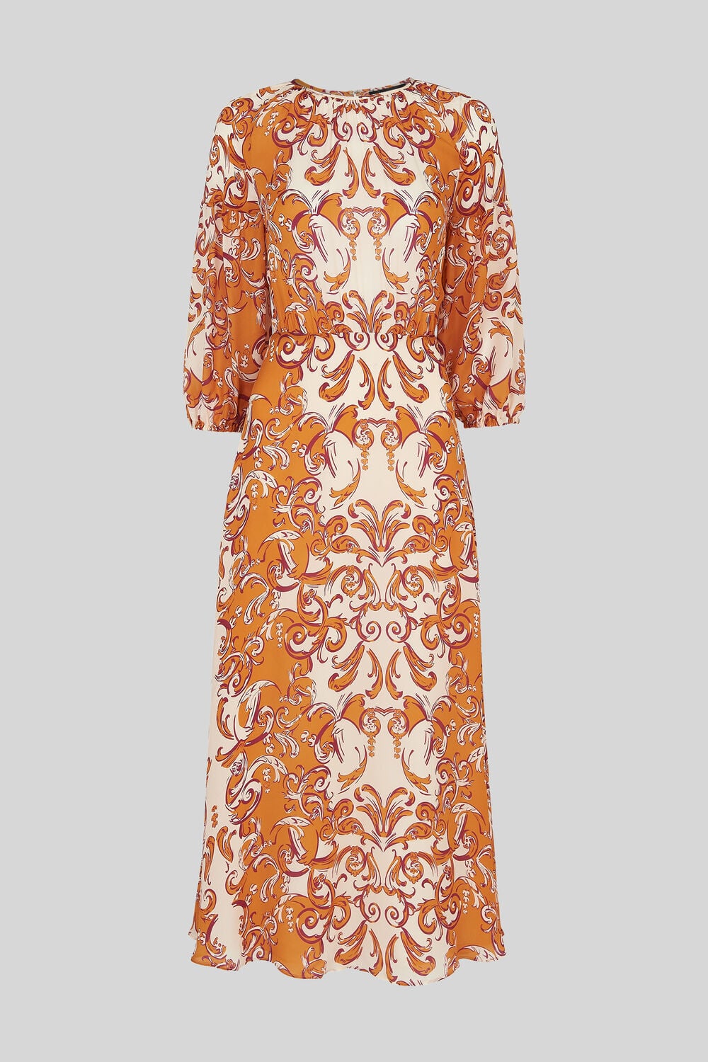 Baroque Print Silk Dress Yellow/Multi
