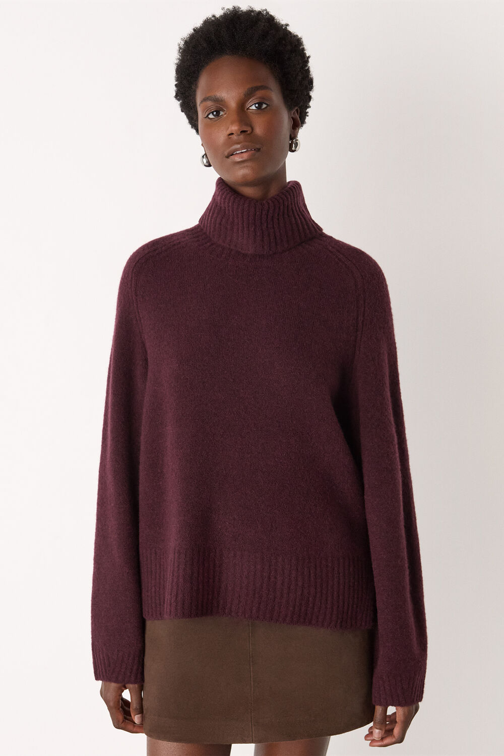 Burgundy Roll Neck Wool Mix Jumper
