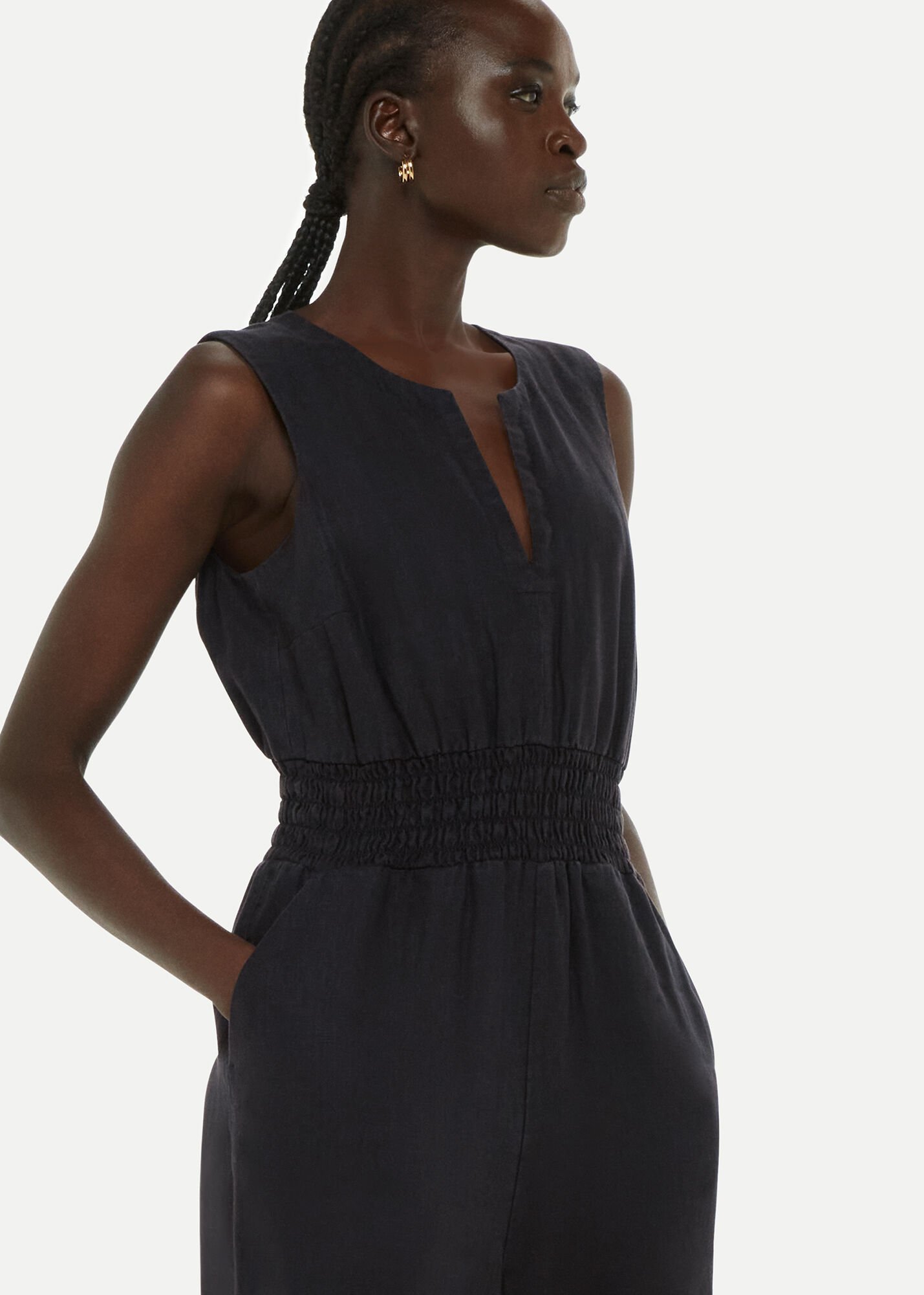 Whistles black linen jumpsuit sales