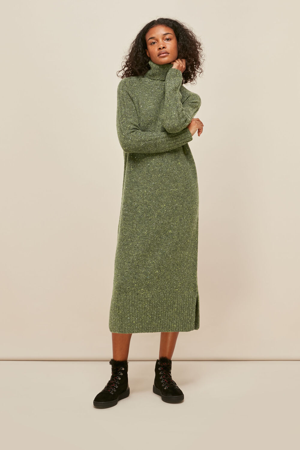 Flecked Wool Knit Midi Dress