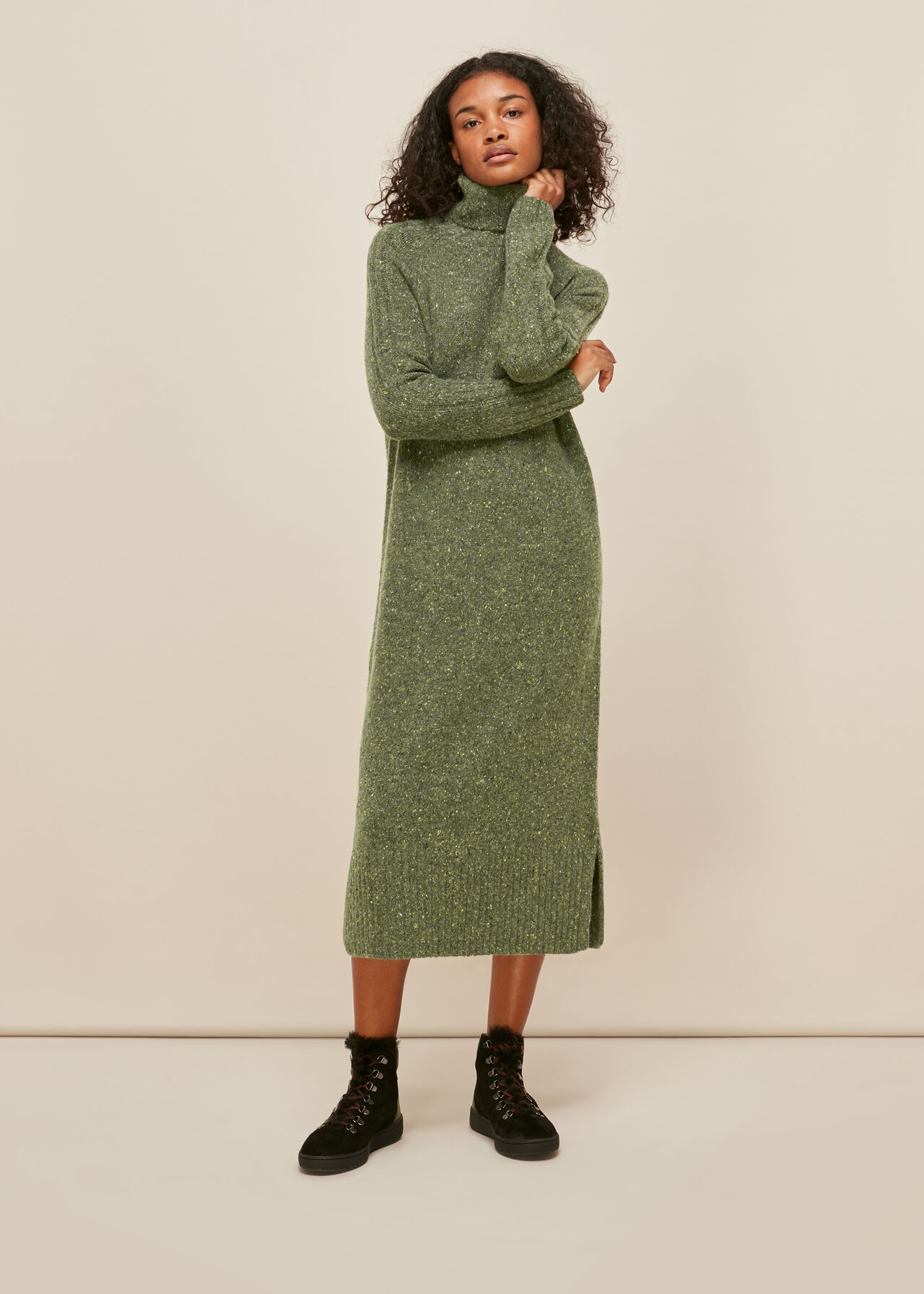 Flecked Wool Knit Midi Dress