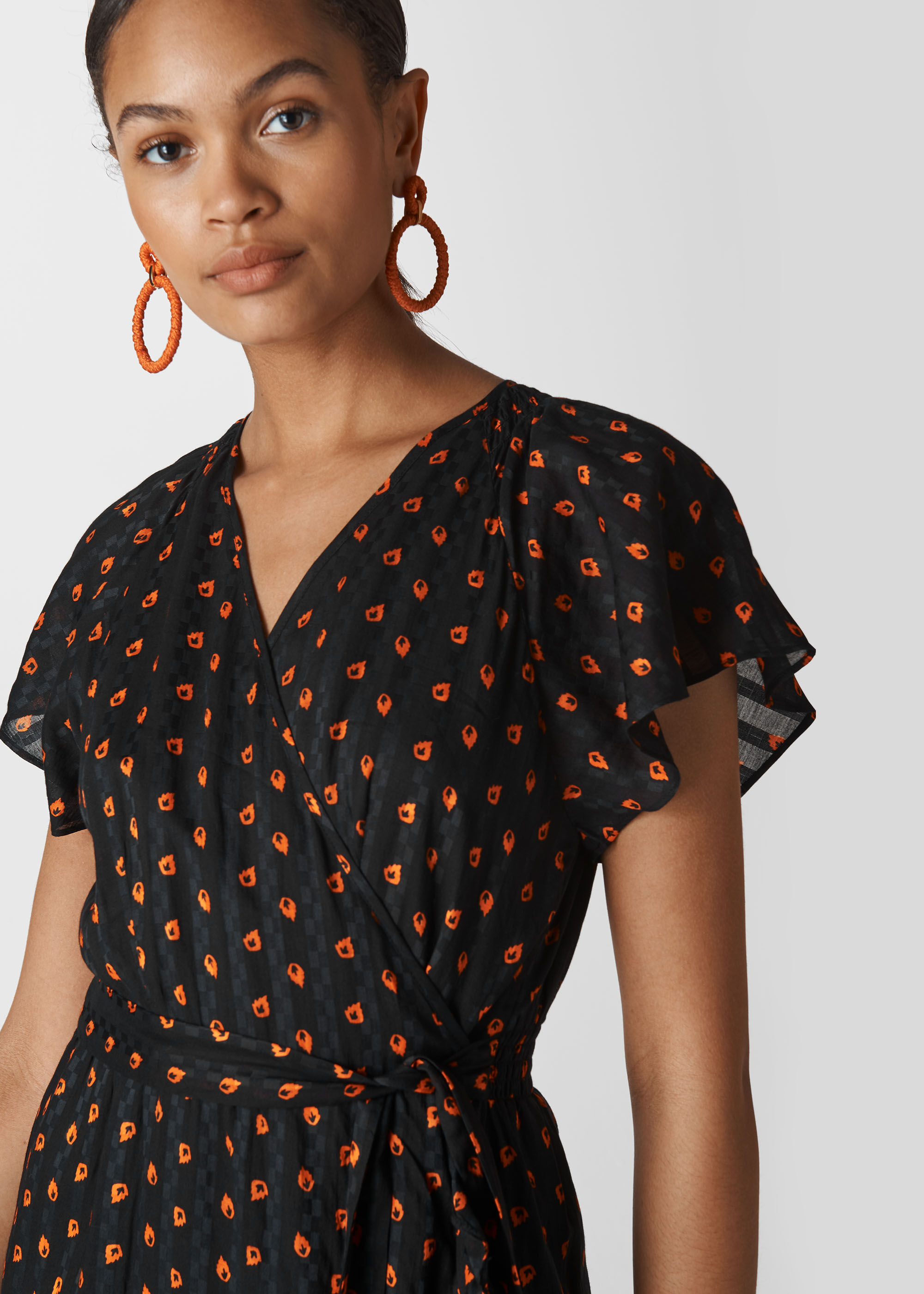 Scattered Leaf Wrap Dress