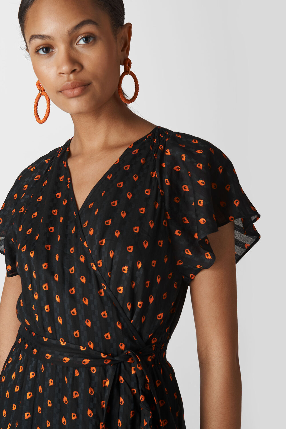 Scattered Leaf Wrap Dress Navy/Multi