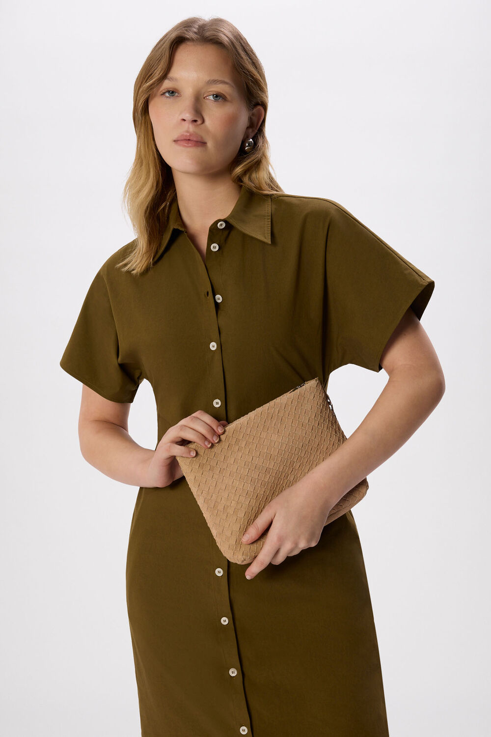 Neutral Avah Woven Suede Zip Clutch