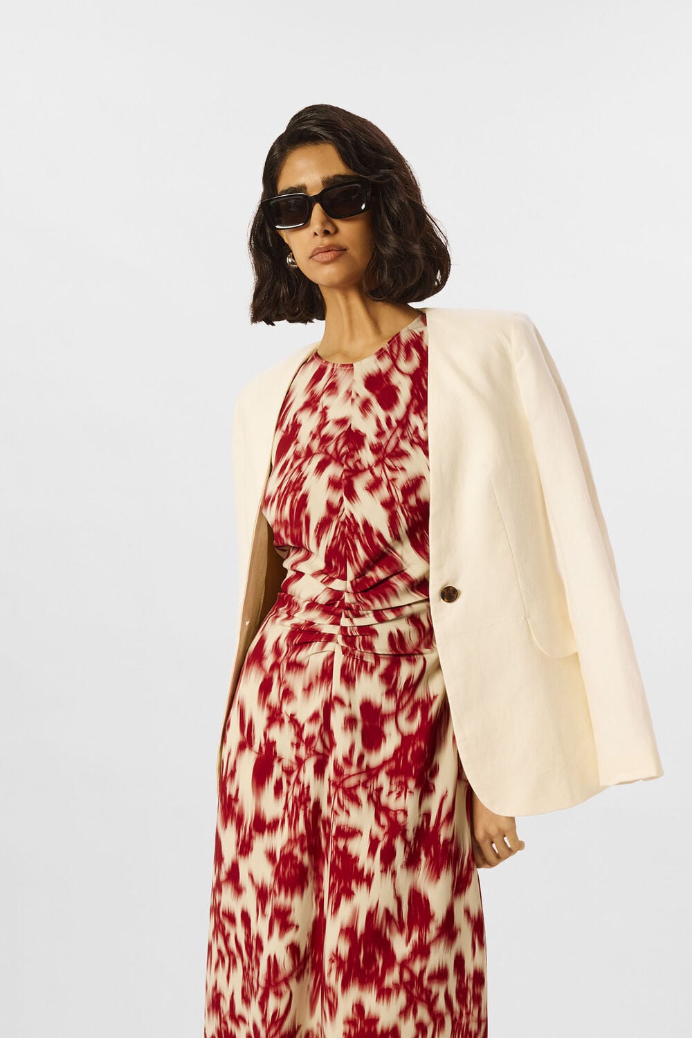 Red Petite Blurred Floral Crepe Dress