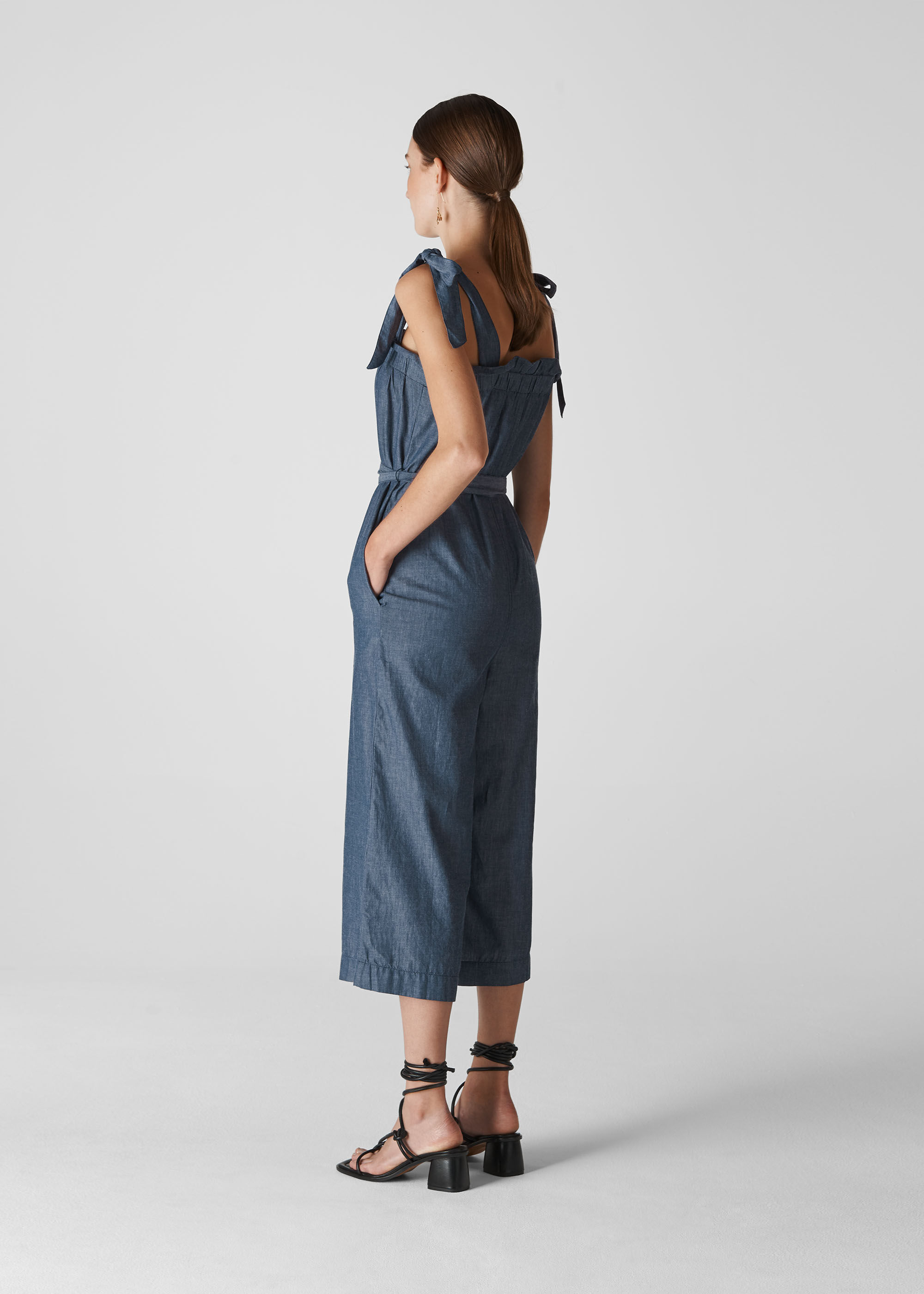 Chambray ruffle jumpsuit top