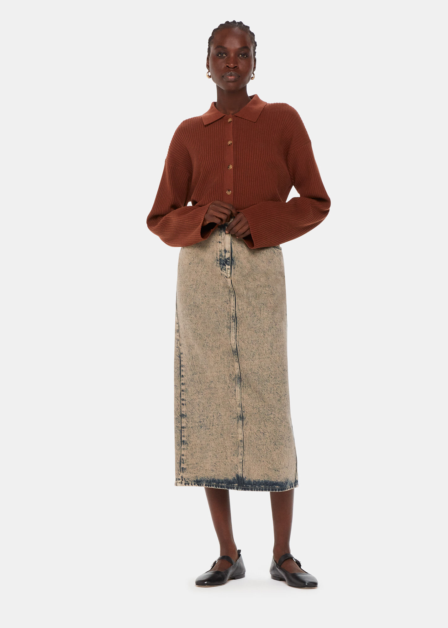 Acid Wash Denim Midi Skirt Whistles UK