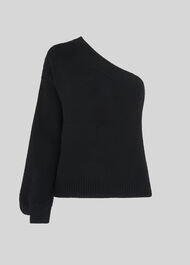 One Shoulder Blouson Knit Black