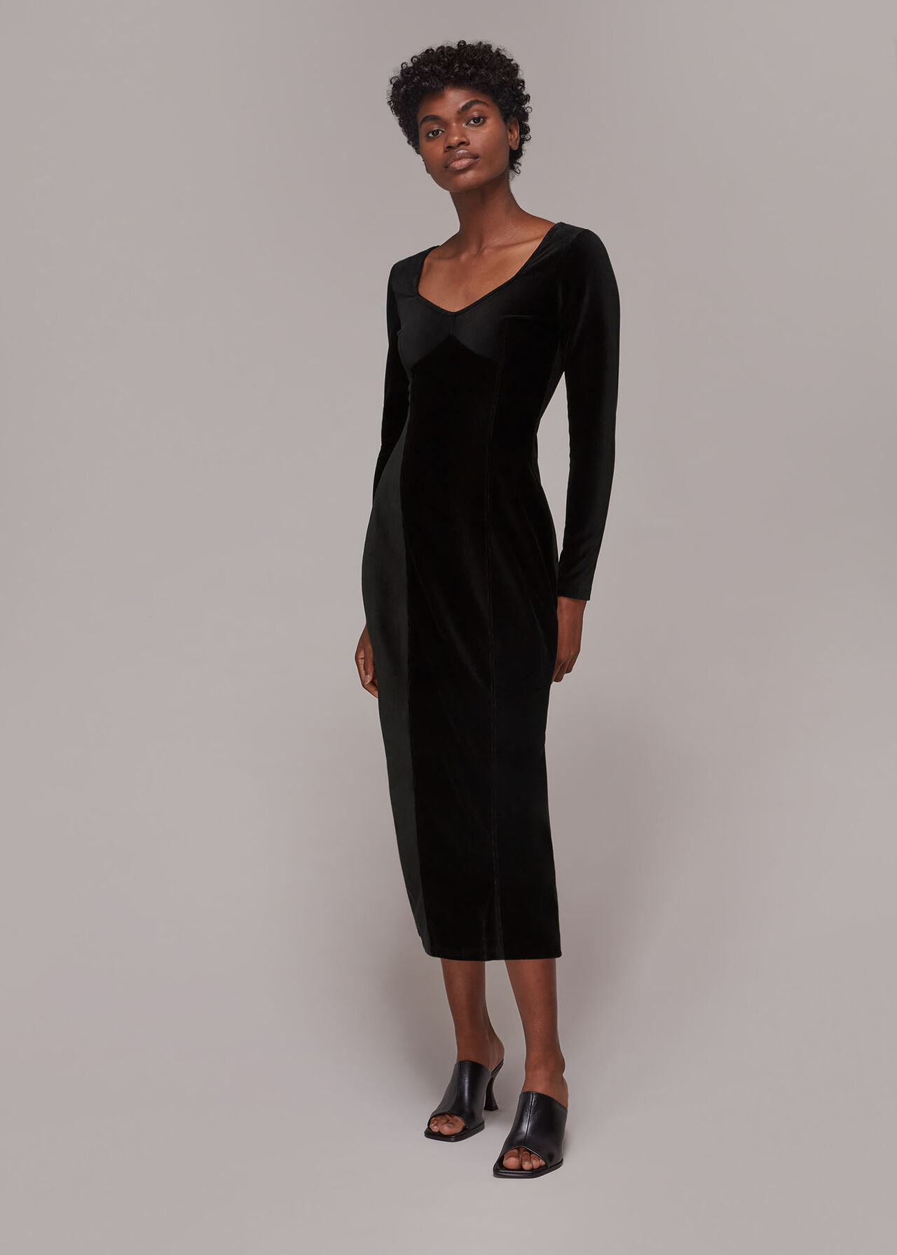 Black Cord Velvet Bust Detail Dress | WHISTLES | Whistles UK