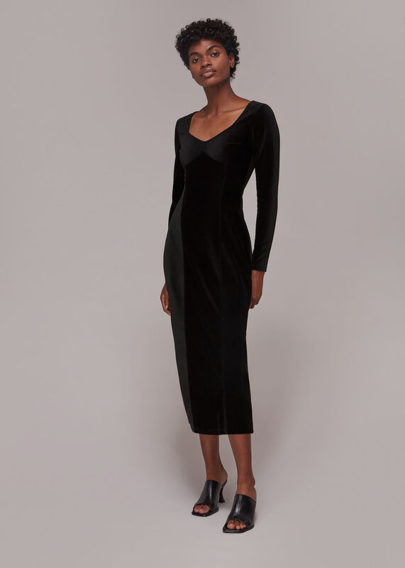 Black Cord Velvet Bust Detail dress