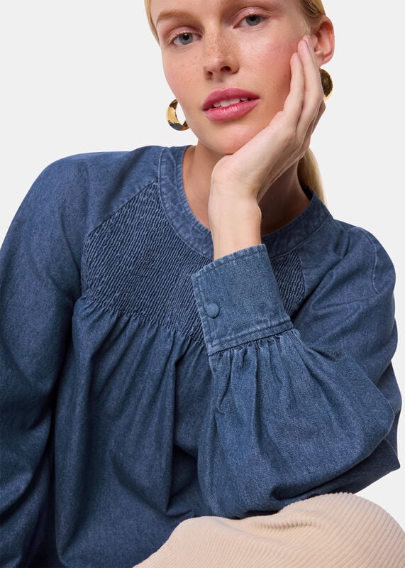 Smocked Denim Blouse