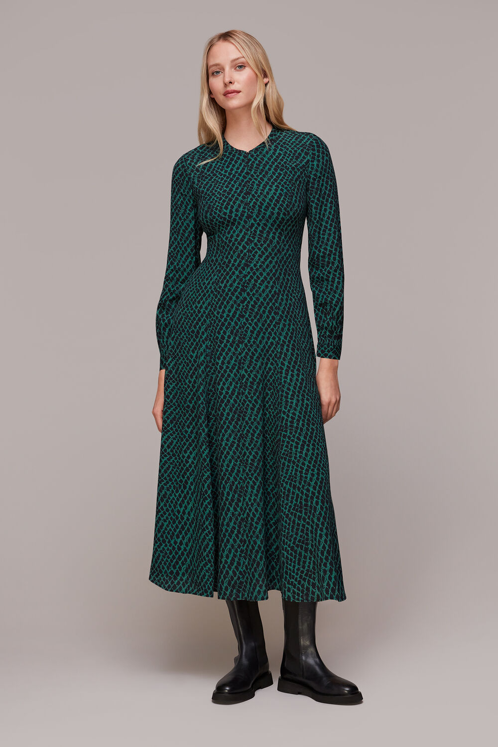 Brushed Geo Print Midi Dress