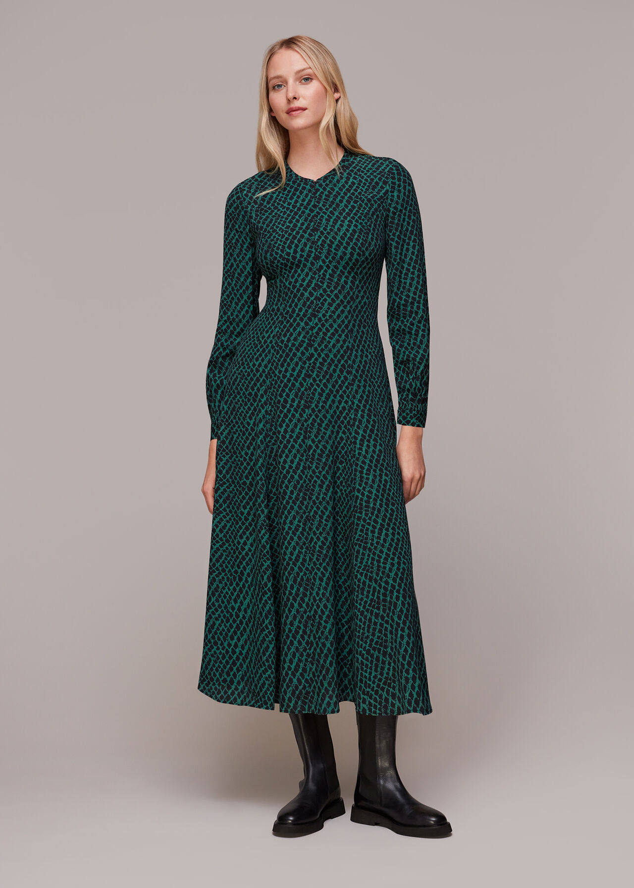 Brushed Geo Print Midi Dress
