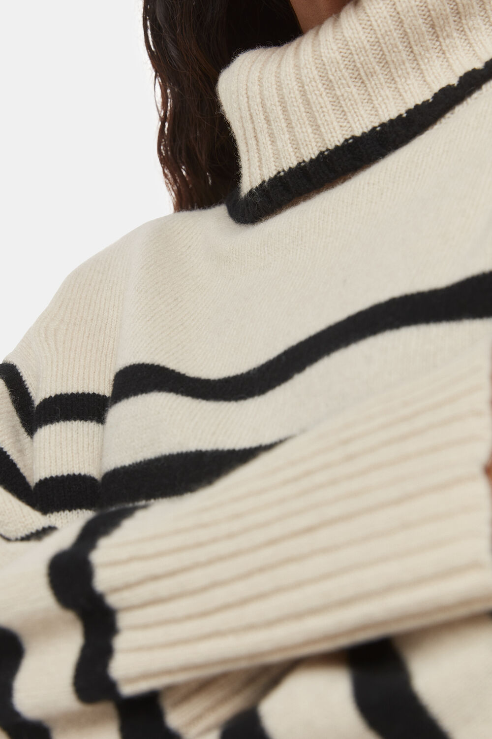 Ivory Petite Stripe Wool Roll Neck