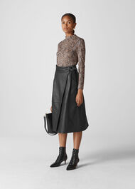Wrap Leather Midi Skirt