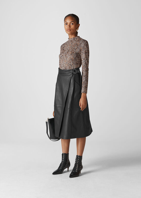 Leather Wrap Midi Skirt