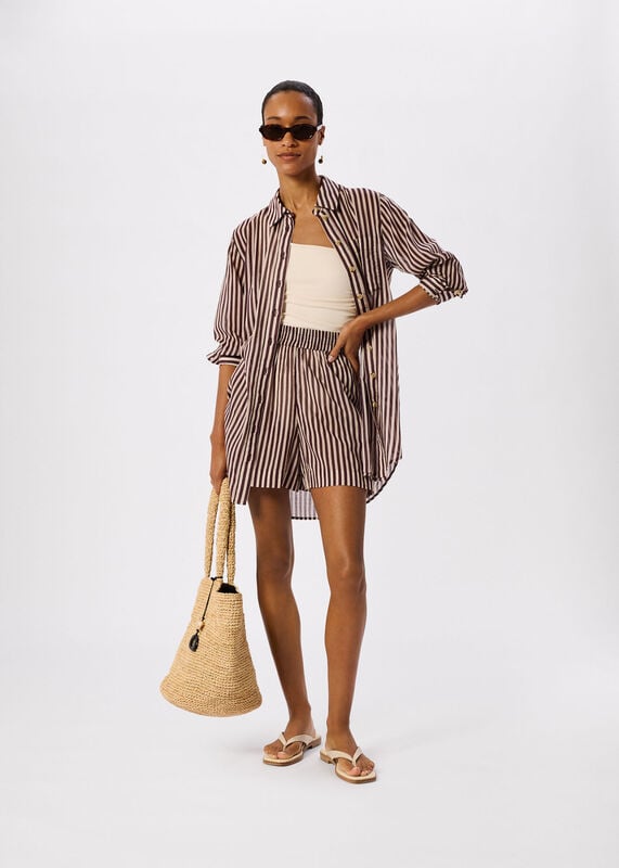 Burgundy Stripe Long Sleeve Beach Shirt