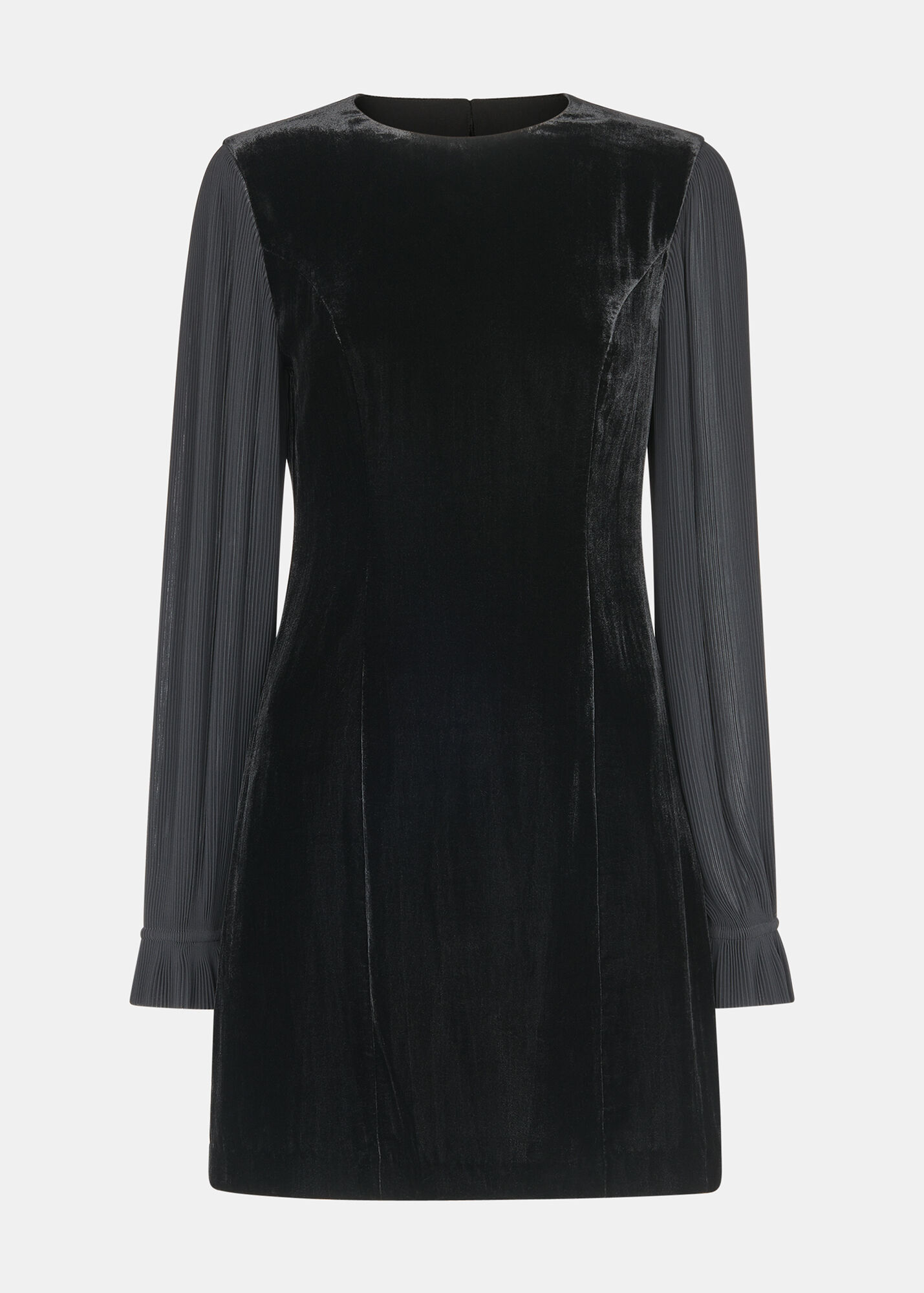 Pleated Long Sleeve Mini Dress - Black main image 1