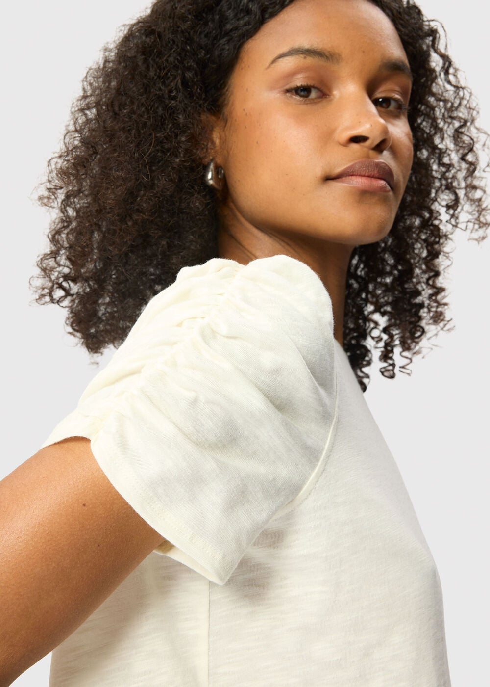 Round Neck Gathered Sleeve Tee