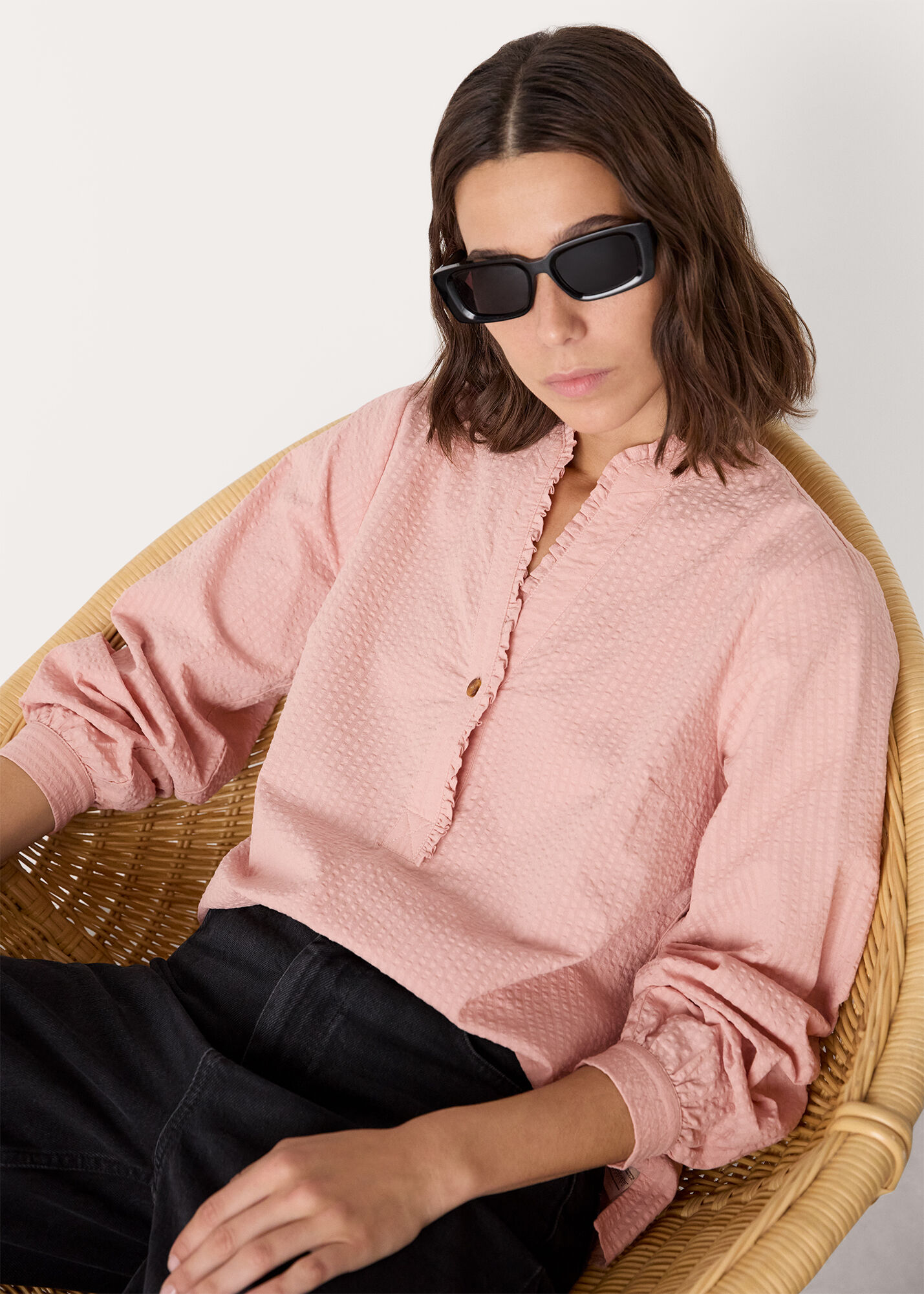 Pale Pink Textured Frill Shirt | WHISTLES | Whistles UK |