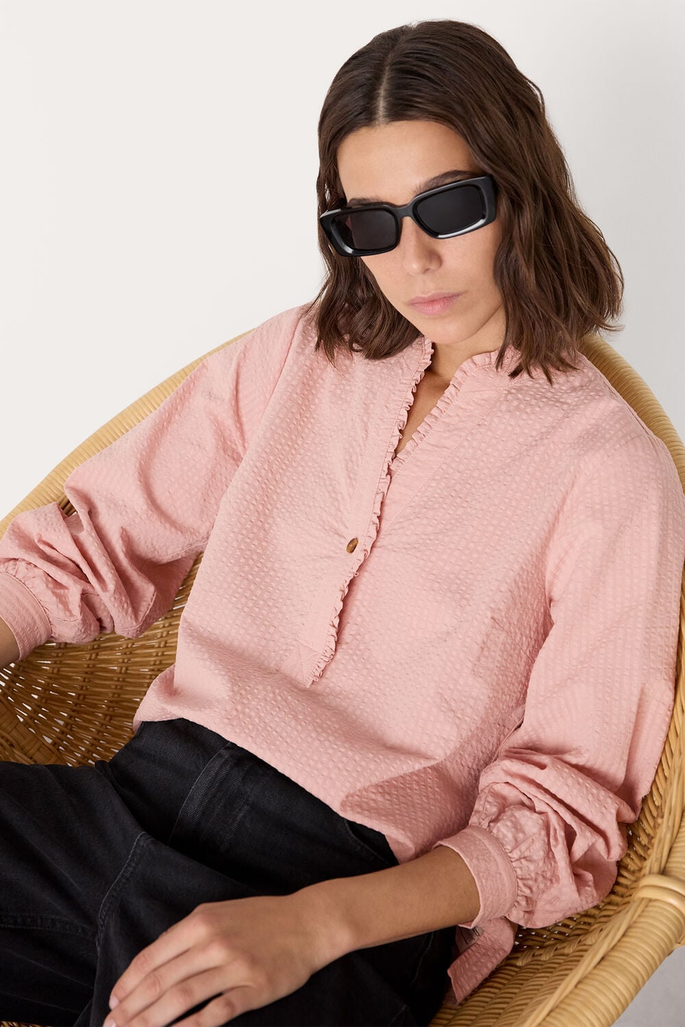 Pale Pink Textured Frill Shirt