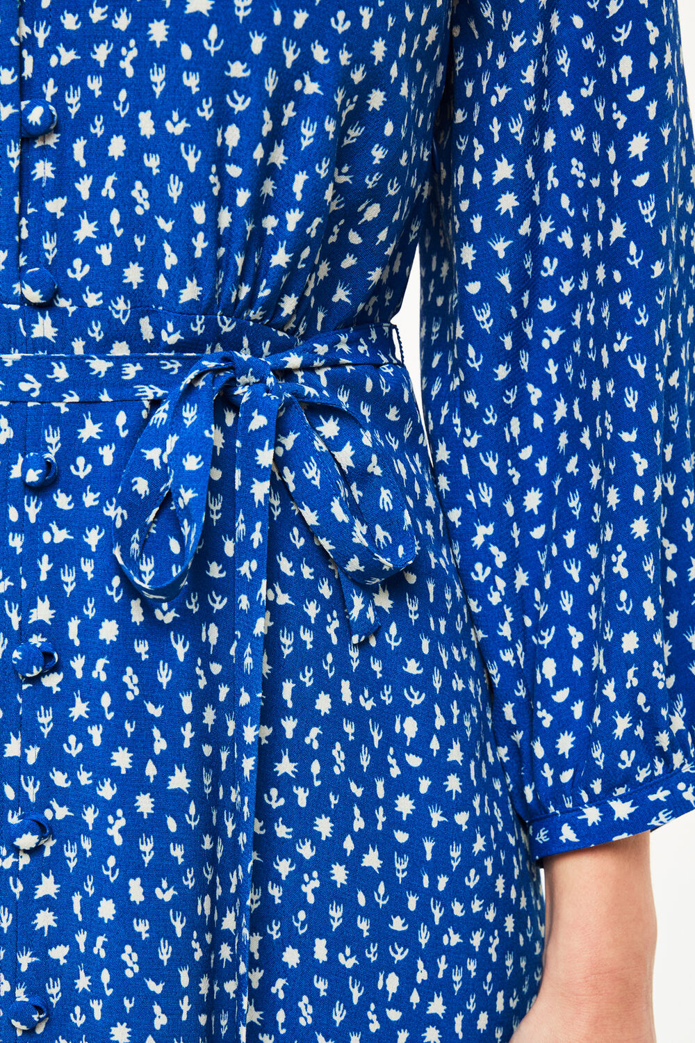 Blue Petite Micro Cactus Print Midi Dress