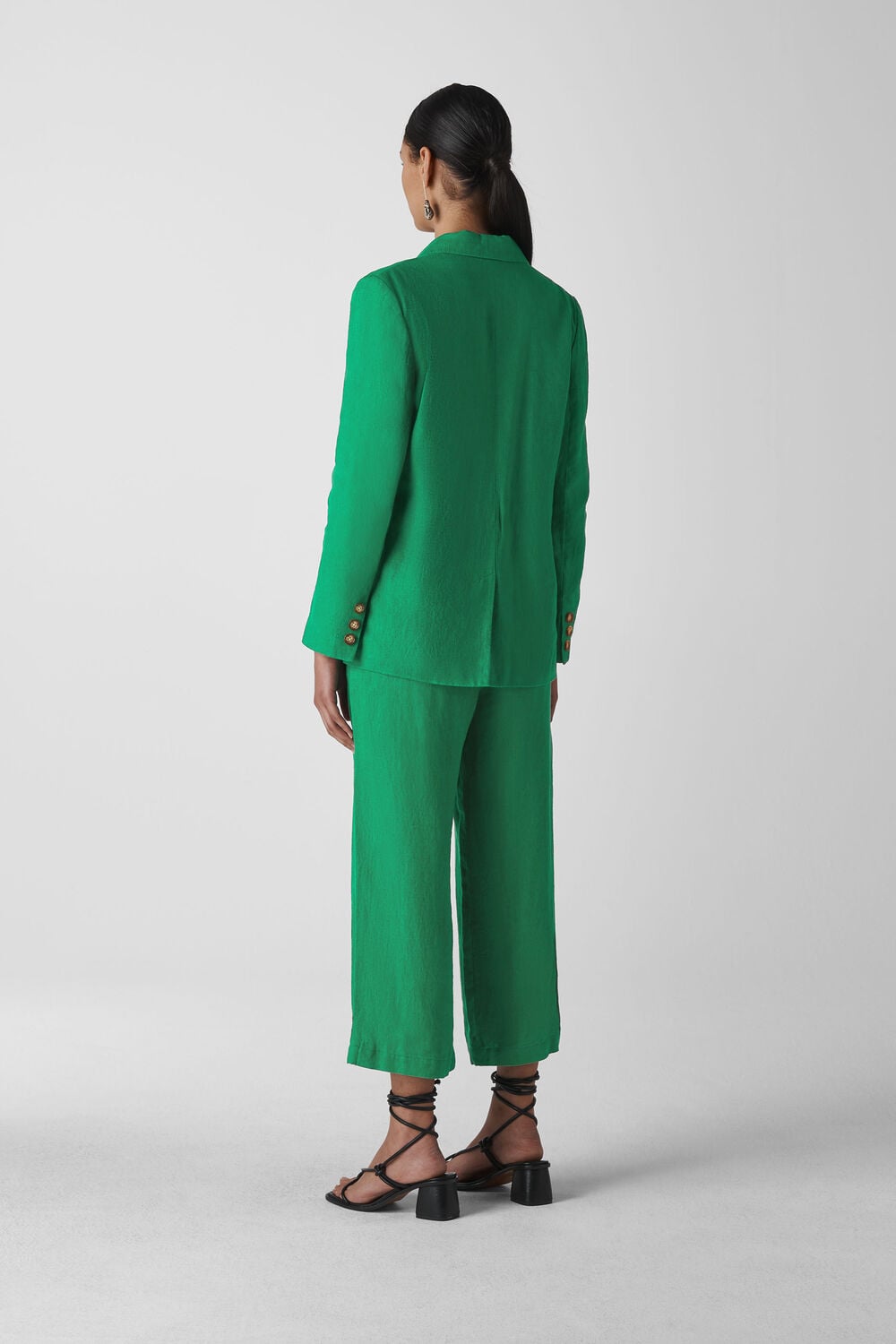 Linen Double Breasted Blazer Green