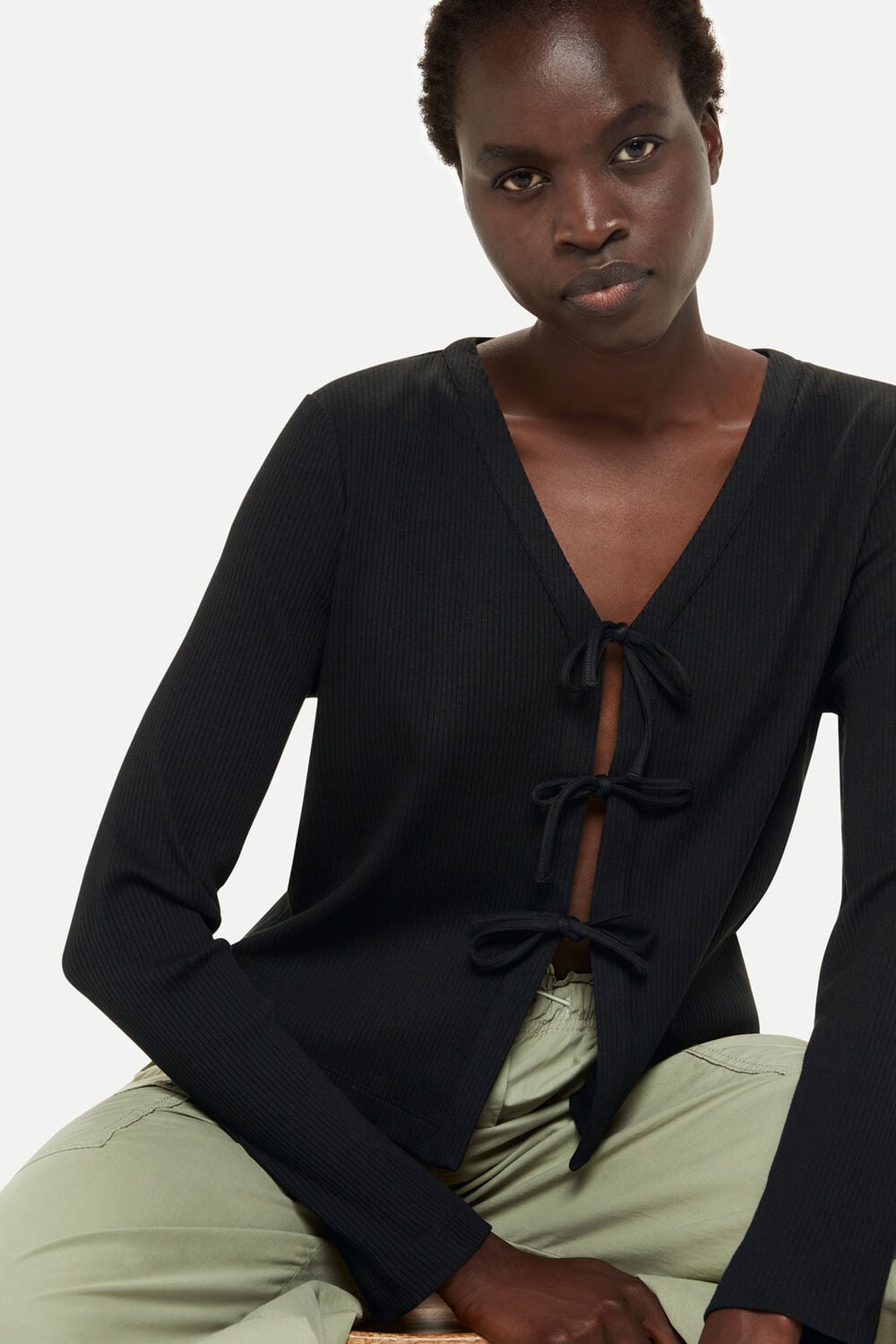 Tie Front Ribbed Cardigan