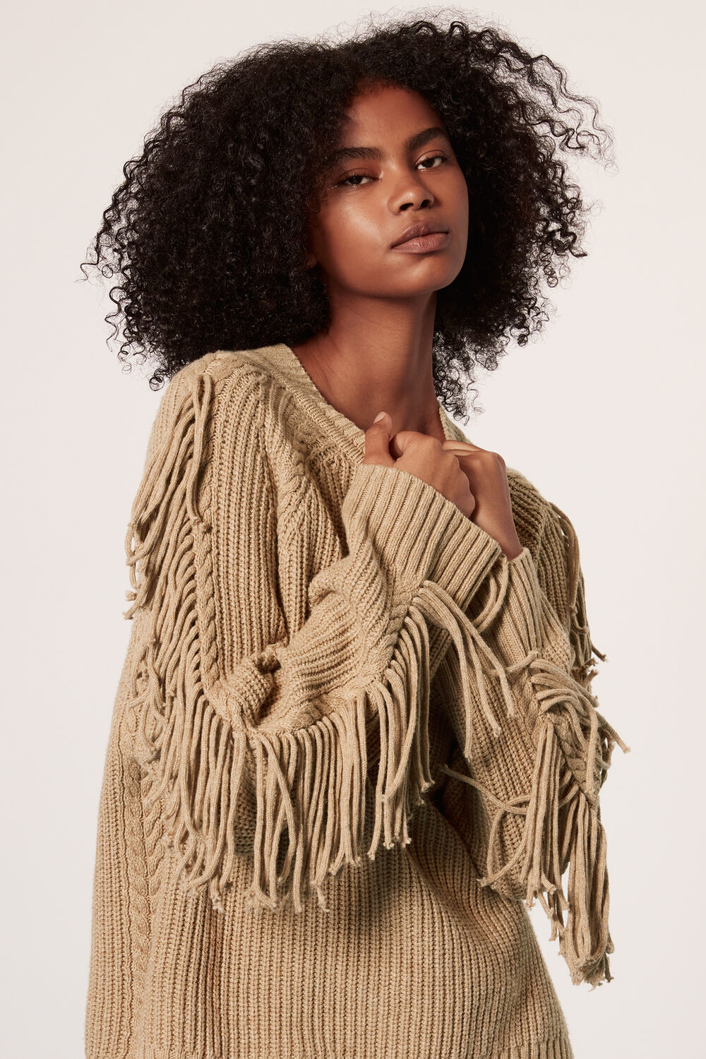 Fringe Sleeve Cable Sweater