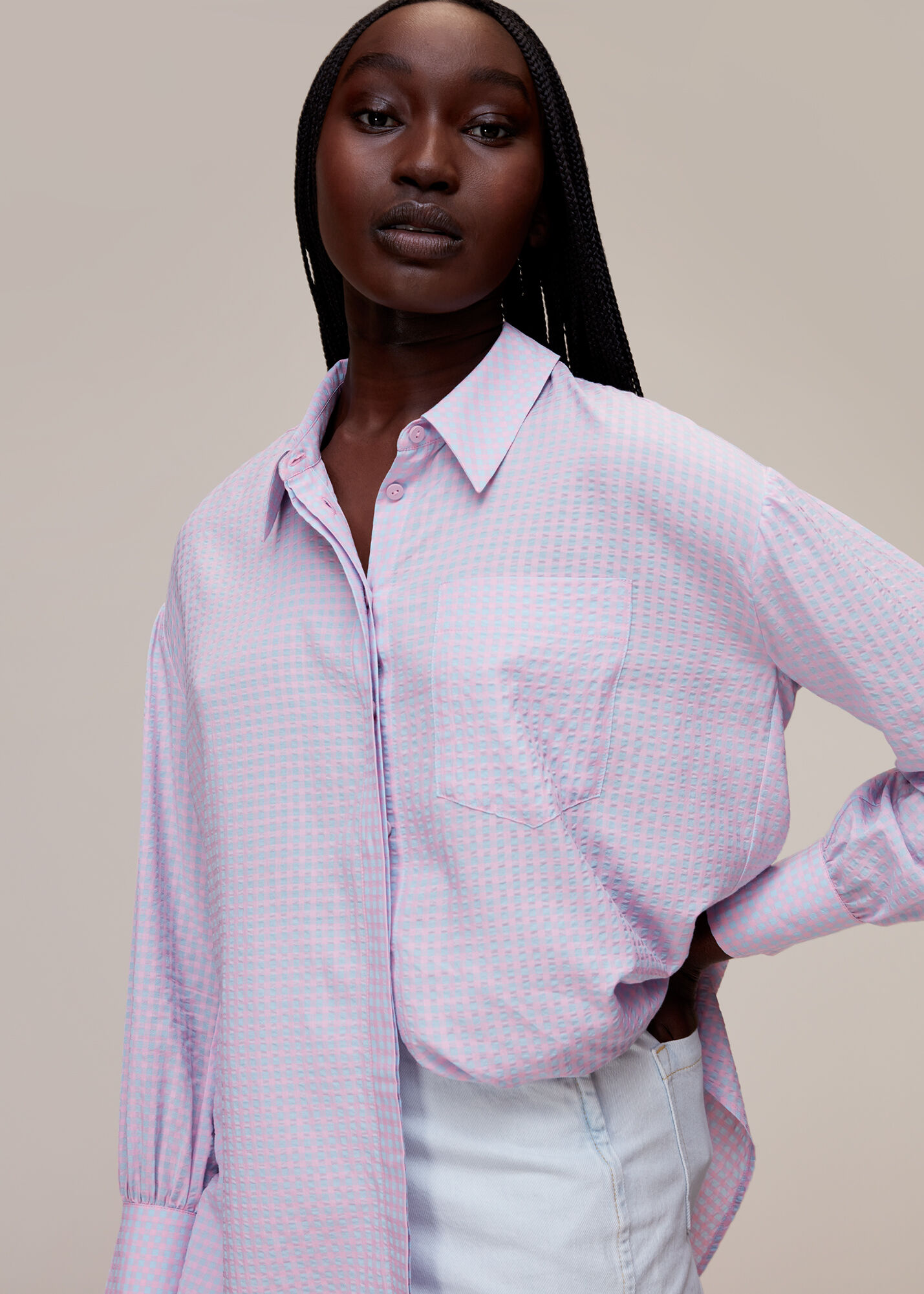 Pink gingham shirt womens sale