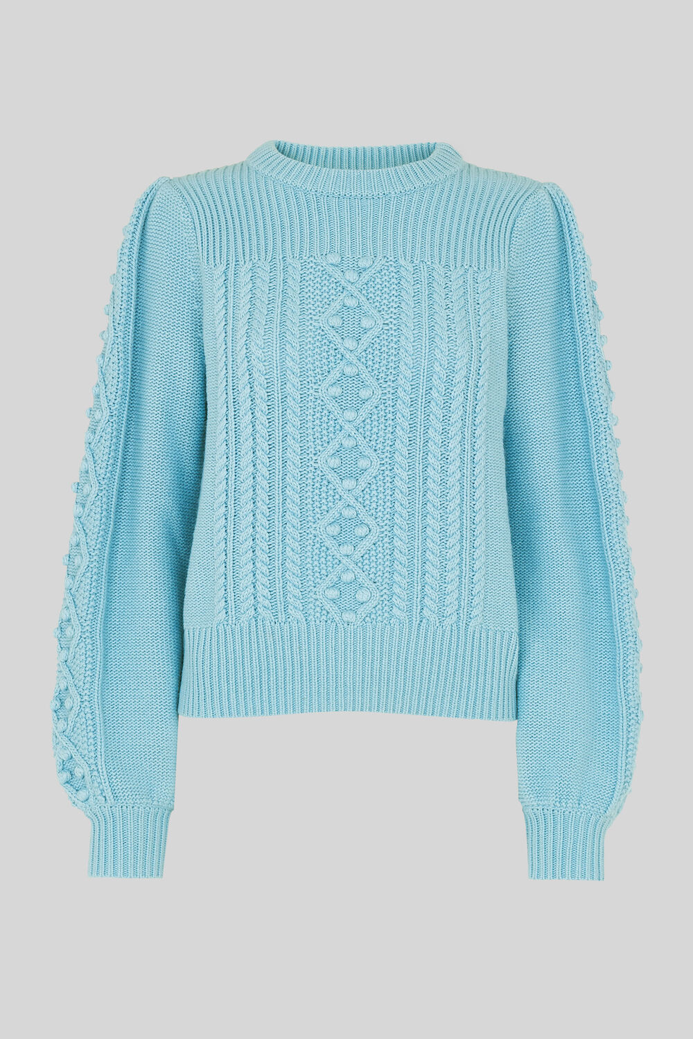 Puff Sleeve Cable Sweater Blue