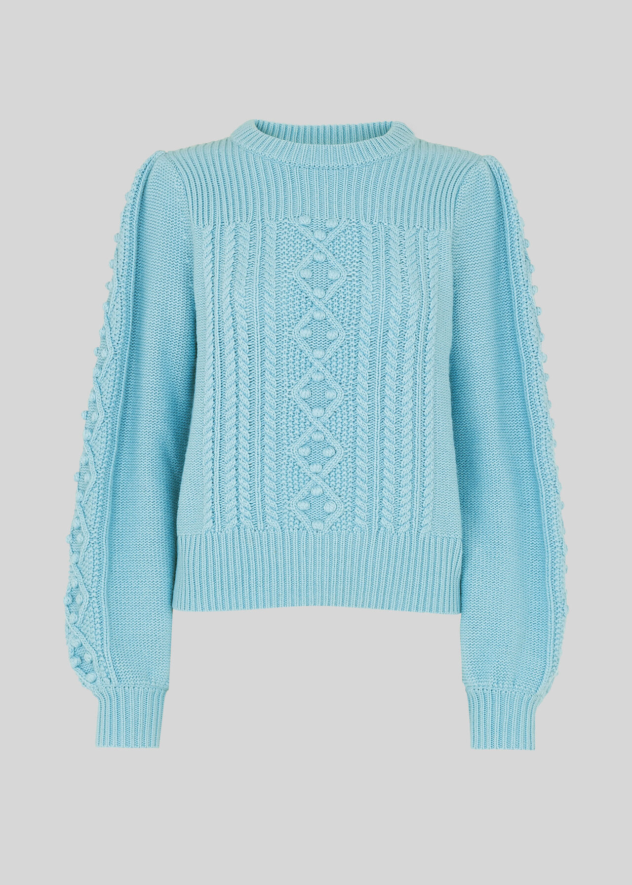 Puff Sleeve Cable Sweater Blue
