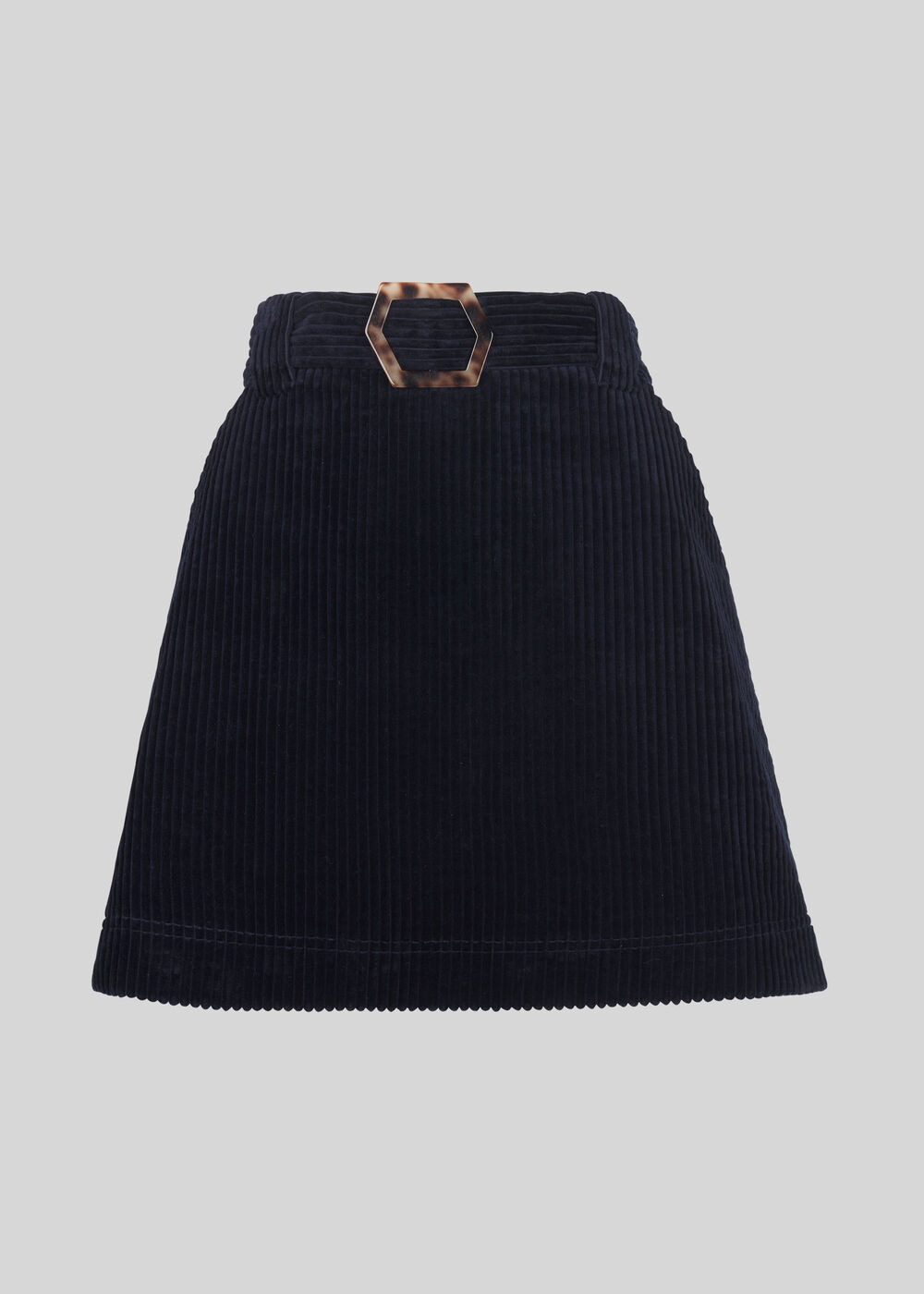 Cord Resin Buckle Skirt Navy
