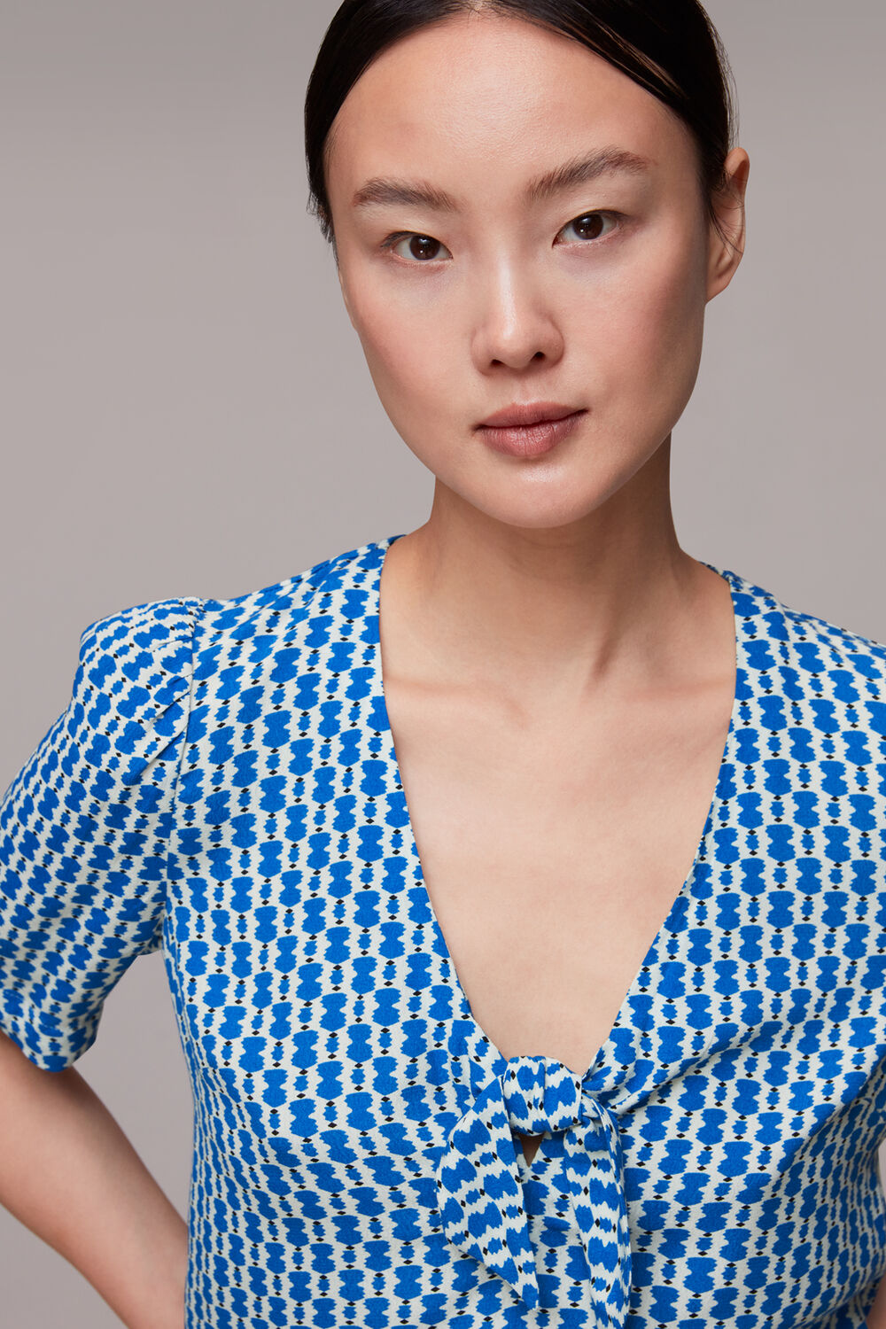 Blue Vertical Stack Bow Top