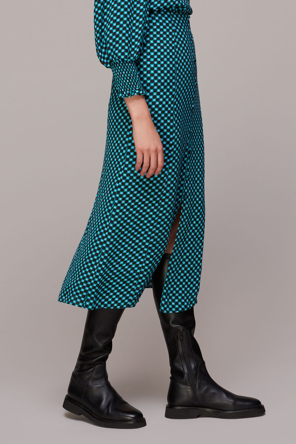 Star Check Button Front Skirt