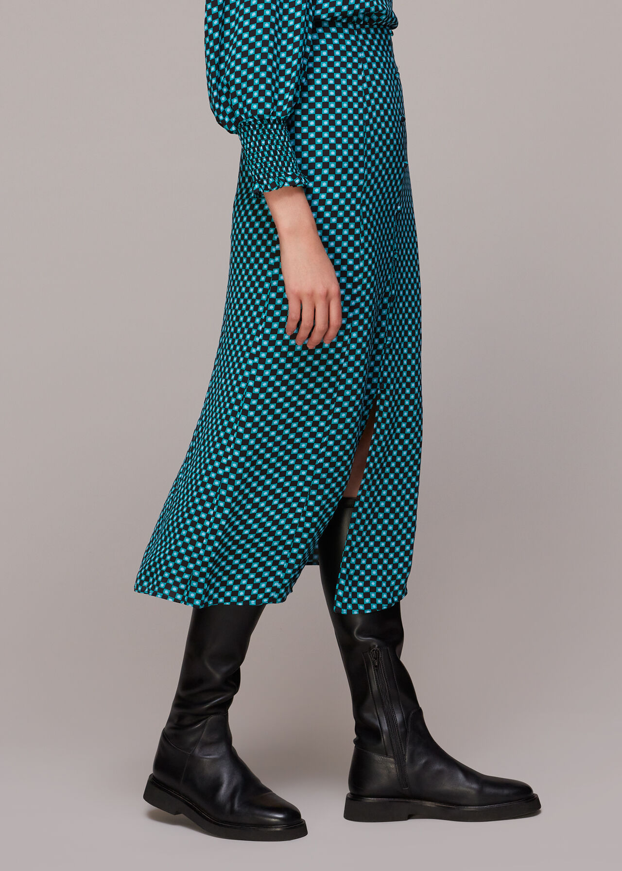 Star Check Button Front Skirt