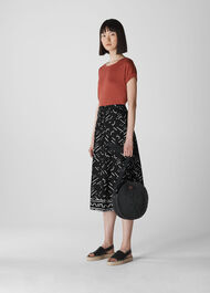 Kuba Print Linen Skirt Black/Multi