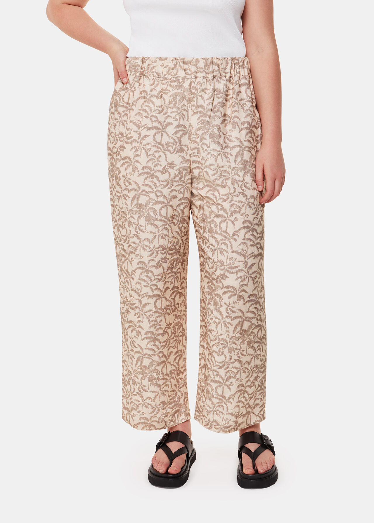 Palm Print Linen Blend Trouser