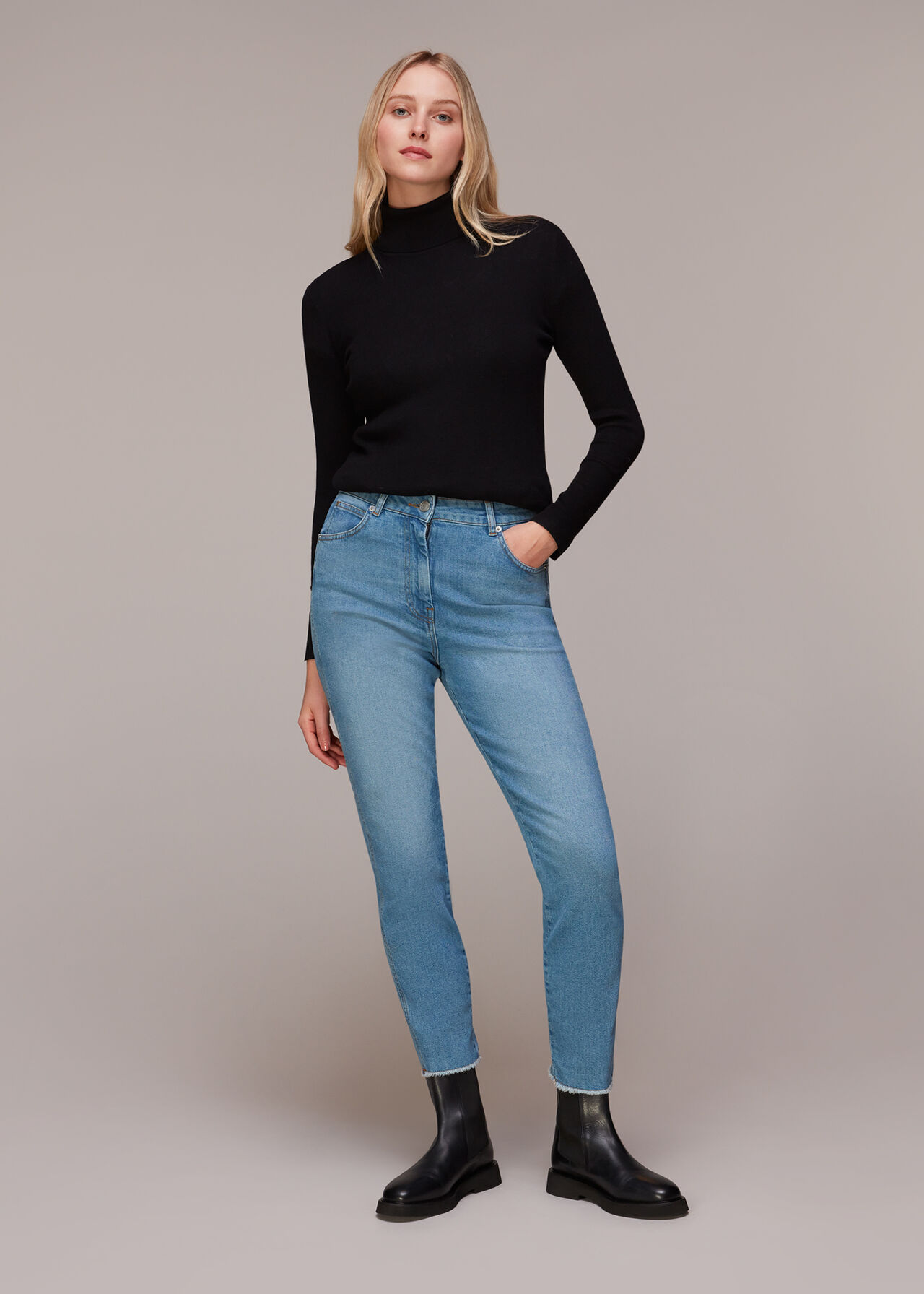 Blue High-Waisted Slim Jeans With Frayed Hem, Whistles