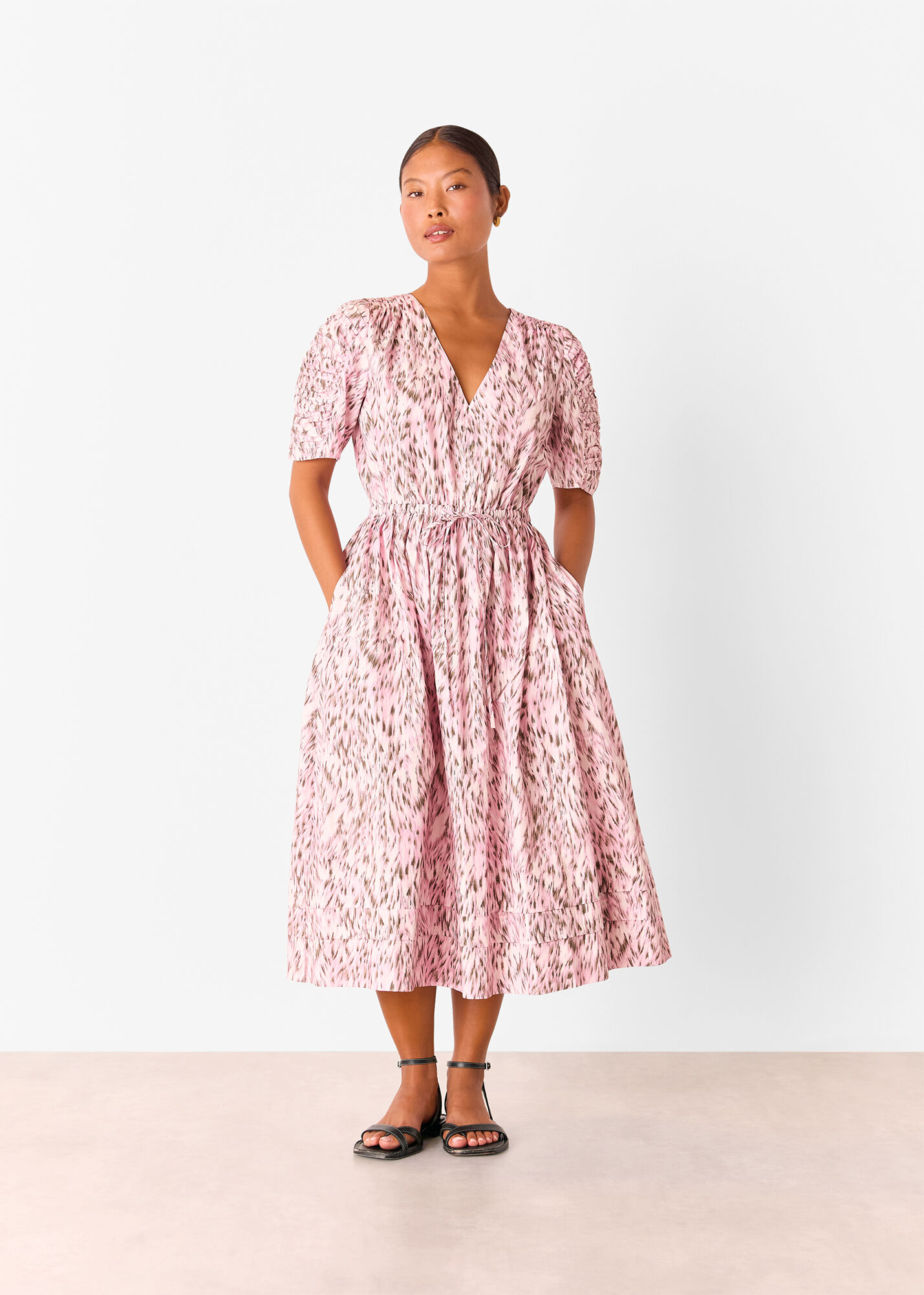 Pink/Multi Petite Leopard Cotton Midi Dress | WHISTLES