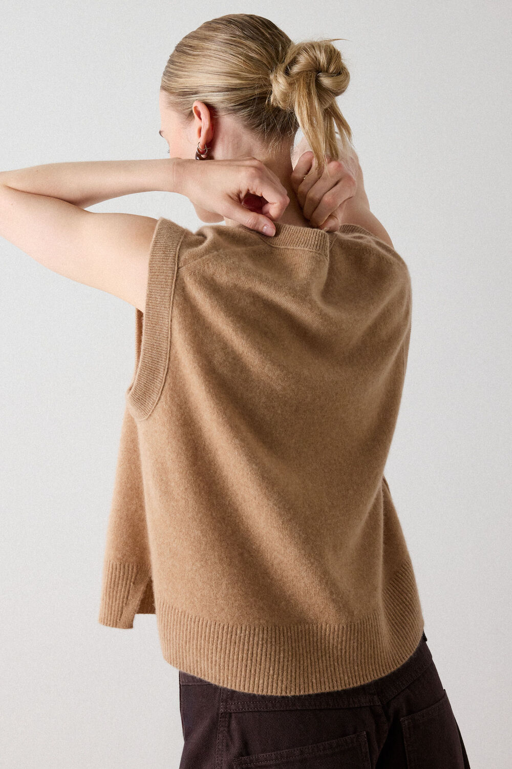 Camel Cashmere V Neck Tank