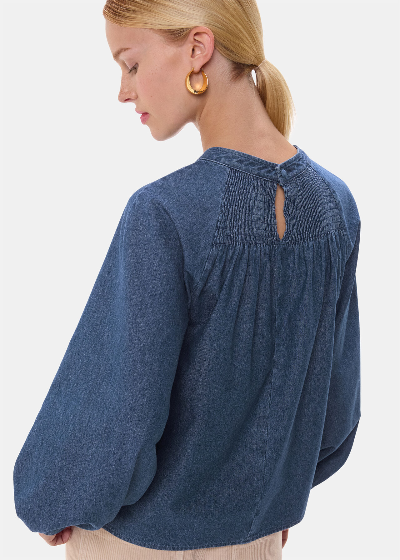 Smocked Denim Blouse