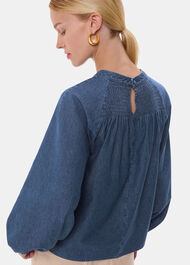 Smocked Denim Blouse