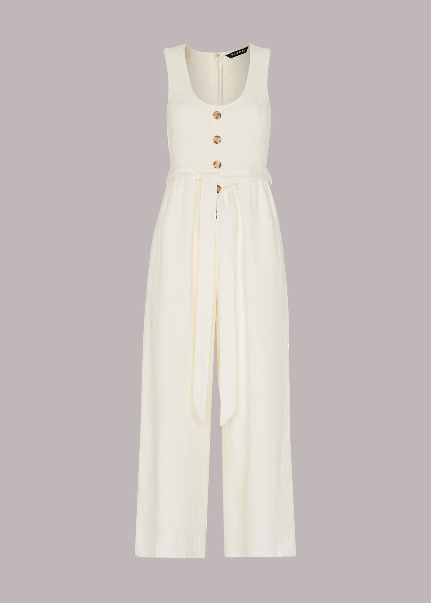 Ivory Shirred Linen Jumpsuit WHISTLES