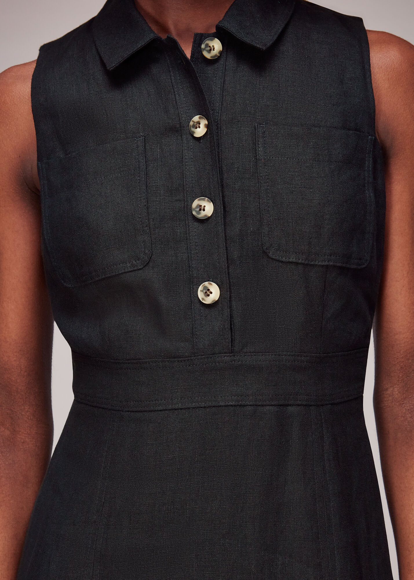 Black Molly Linen Midi Dress WHISTLES