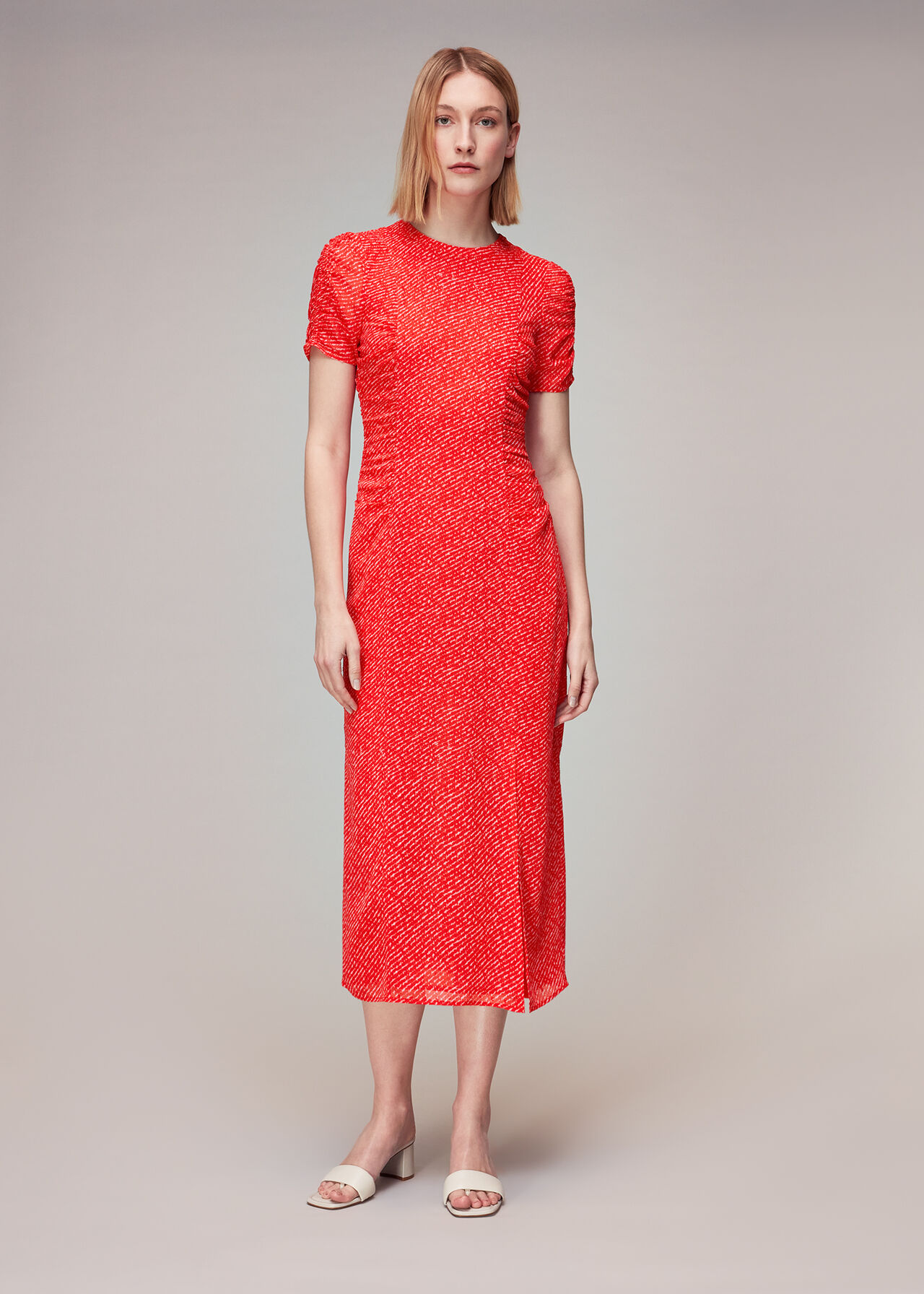Red/Multi Diagonal Fleck Dobby Dress WHISTLES